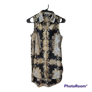 Mossimo Sleeveless Button-Up Long Blouse Black Paisley Size Xtra-Small
